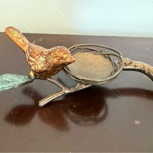 Vintage Brass Bronze Bird Nest Candle Holder MCM